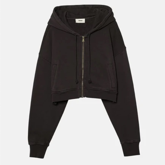BABYDOLL CROP ZIP HOODIE LARGE VINTAGE BLACK - Picture 1 of 9